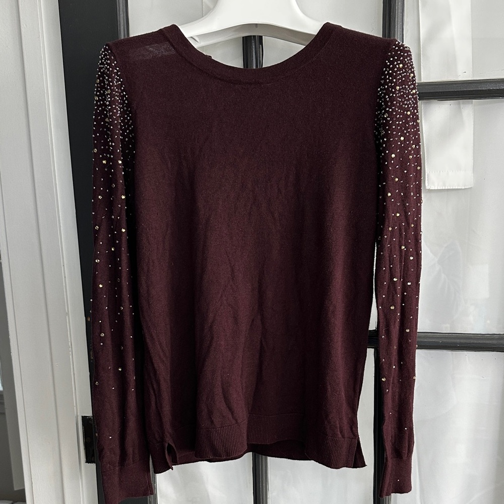Loft wool blend crystal embellished arms wine sweater medium